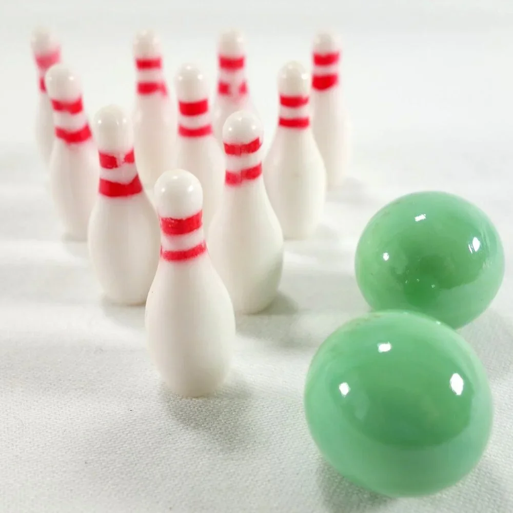 Mini Bowling‎ Set For Desk Or Tabletop Fun Includes 10 Pins & 2 Green Balls